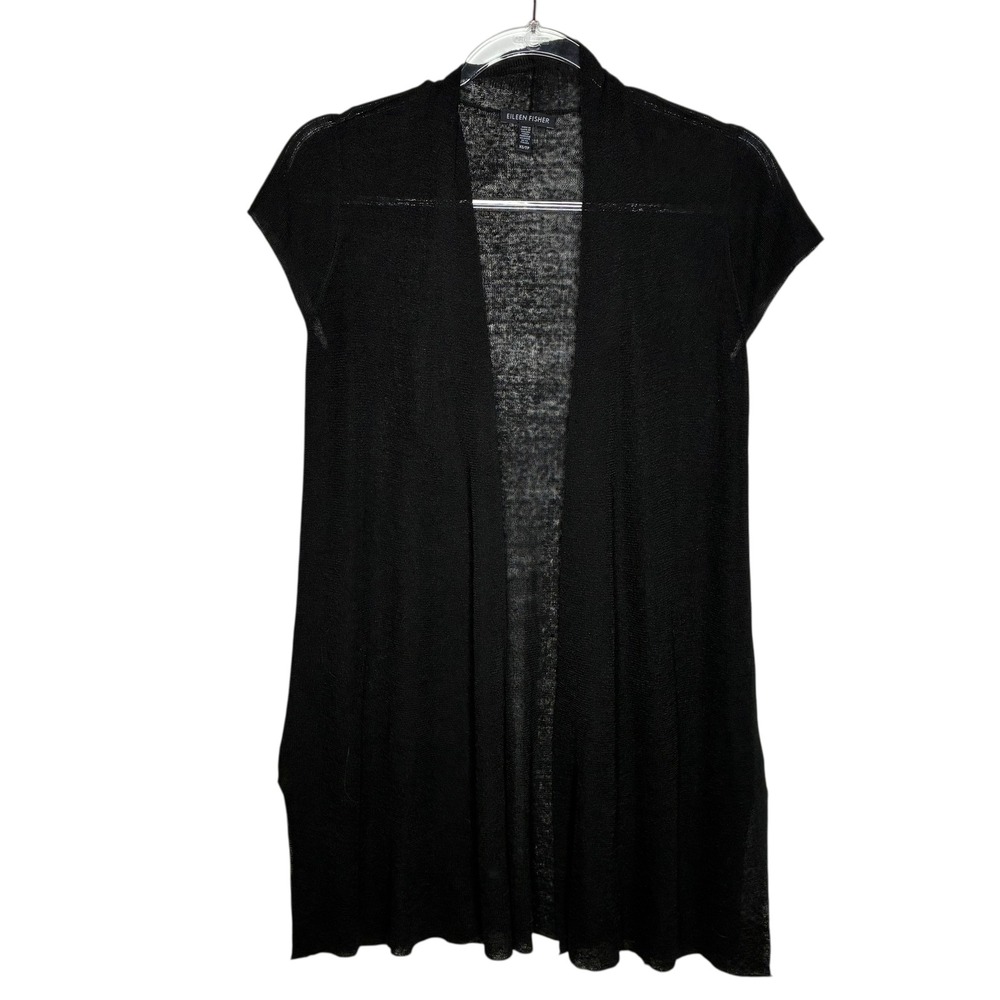 Eileen Fisher Woman XS Black Knit Cardigan Duster Open Front Lagenlook Hemp - Picture 2 of 8